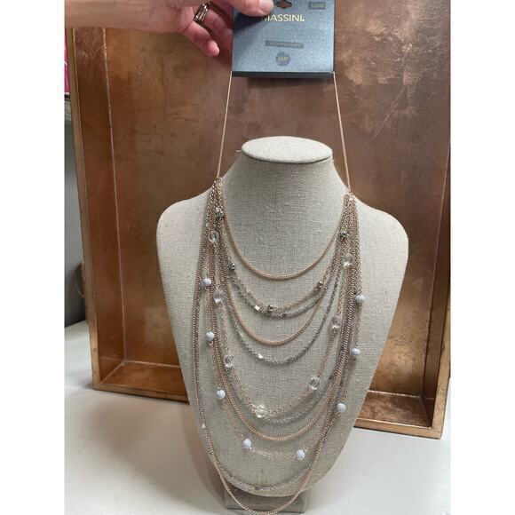 NWT Layered Necklace Rose Gold‎ & Silver Chain with Enamel & Crystal Beads 21.5" - Picture 8 of 8